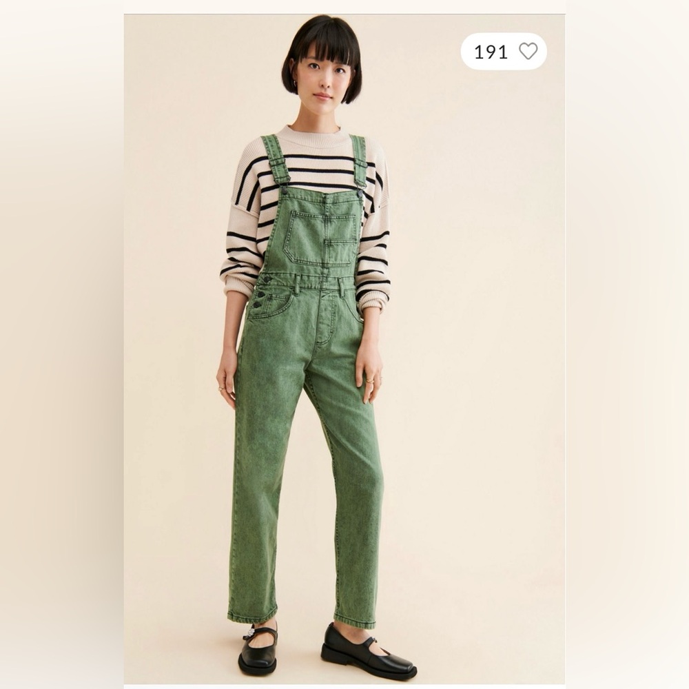Free People Green Denim Overalls Jumpsuit